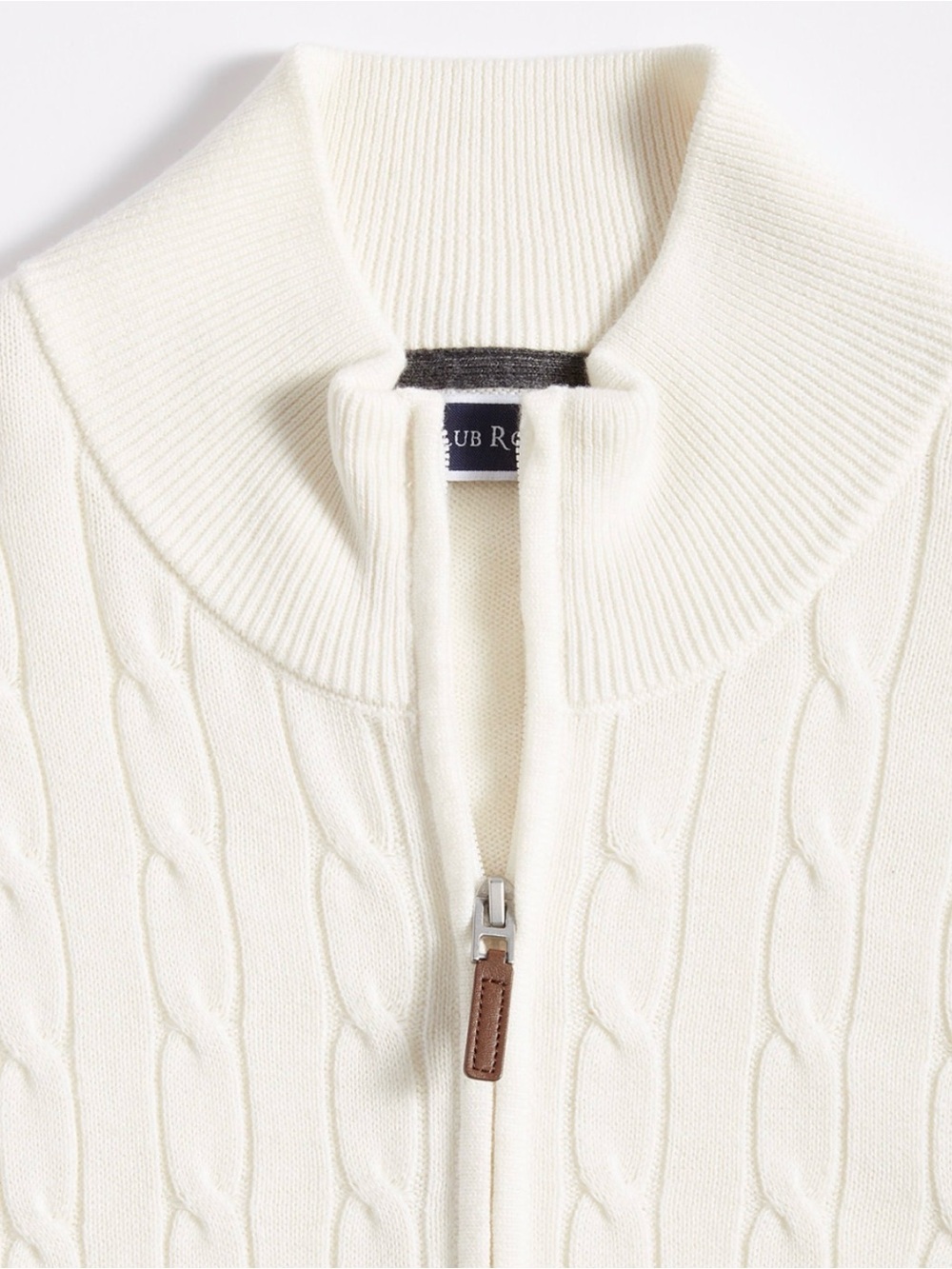 Men's Ivory Cable-Knit Full-Zip Sweater